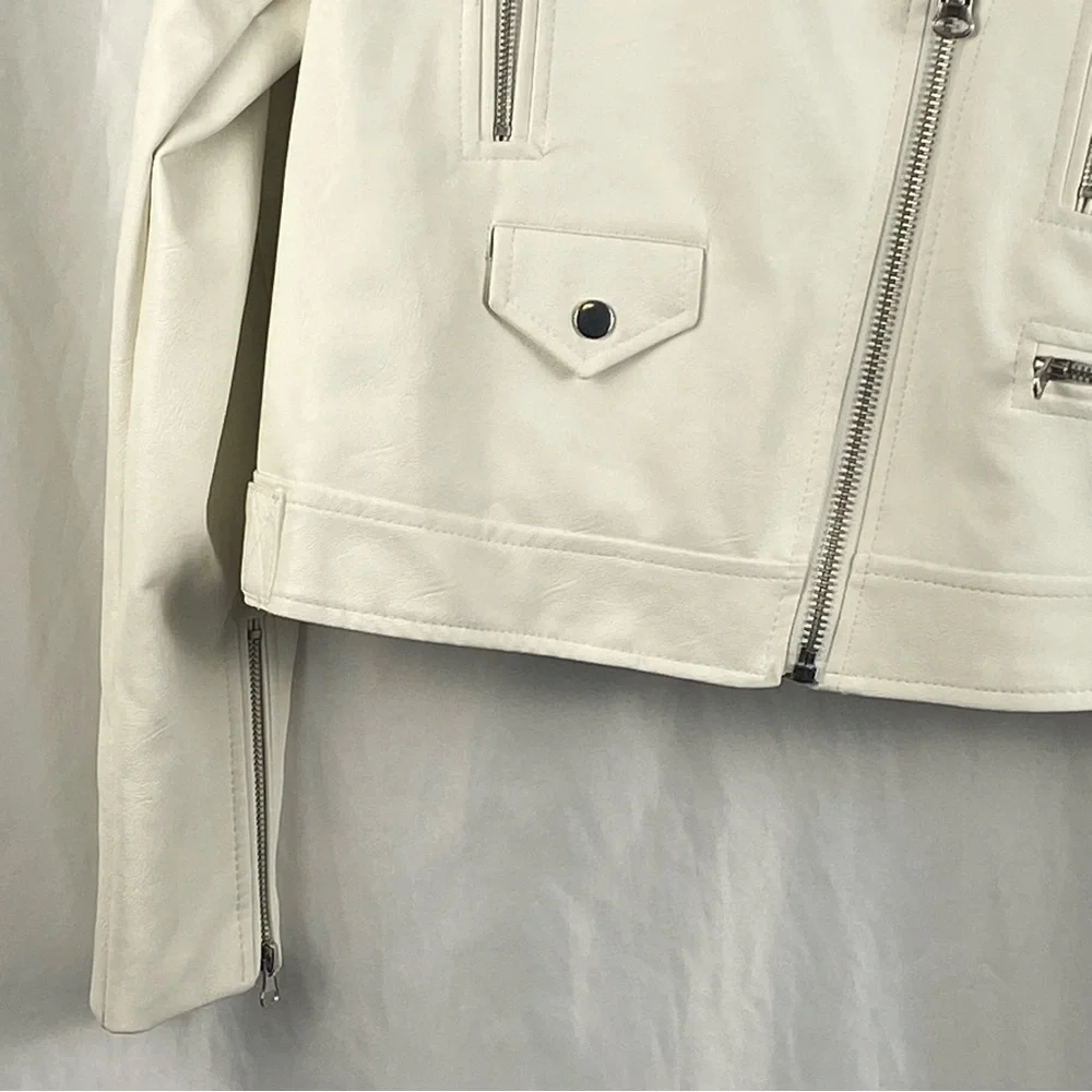 Love Tree White Vegan Leather Moto Zipper Jacket Size Large - Picture 5 of 16